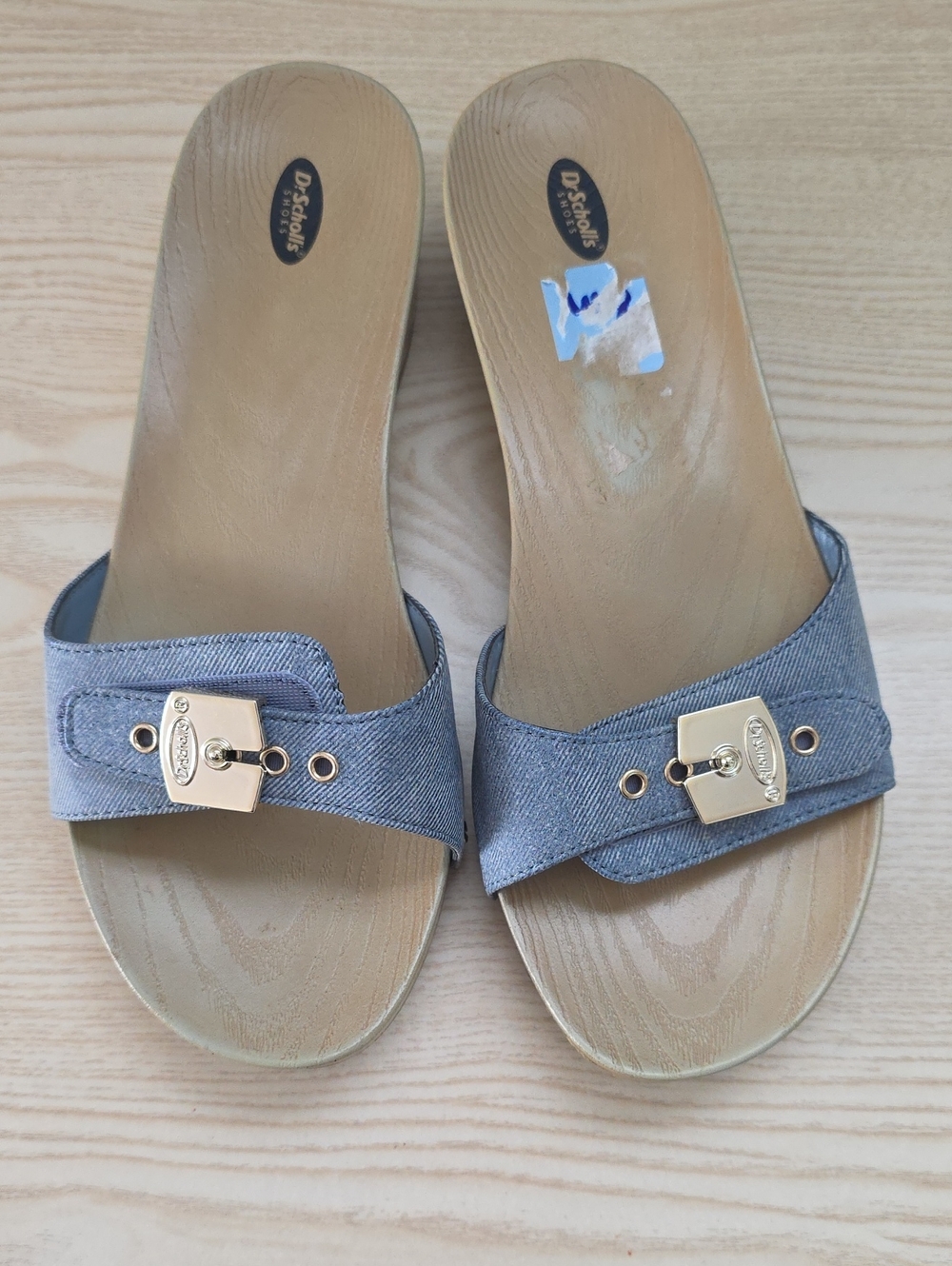 Dr. Scholl's Denim Slide Mules with Gold Accent - Picture 5 of 6